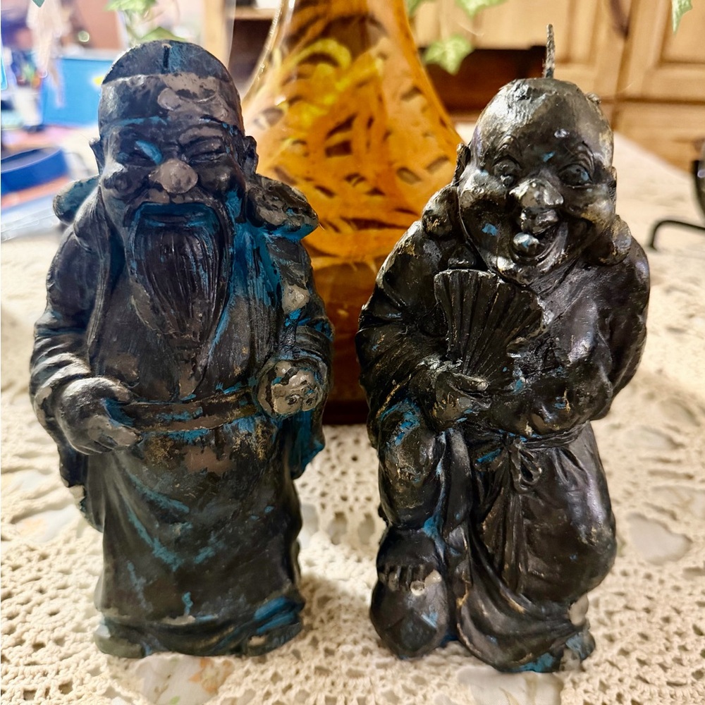 Vintage Candle wax figurines part of a set of the Seven Lucky Gods